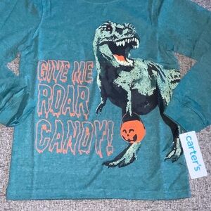 Boy’s Carter's Green Halloween Dinosaur Long Sleeve Shirt Pumpkin Dino Candy